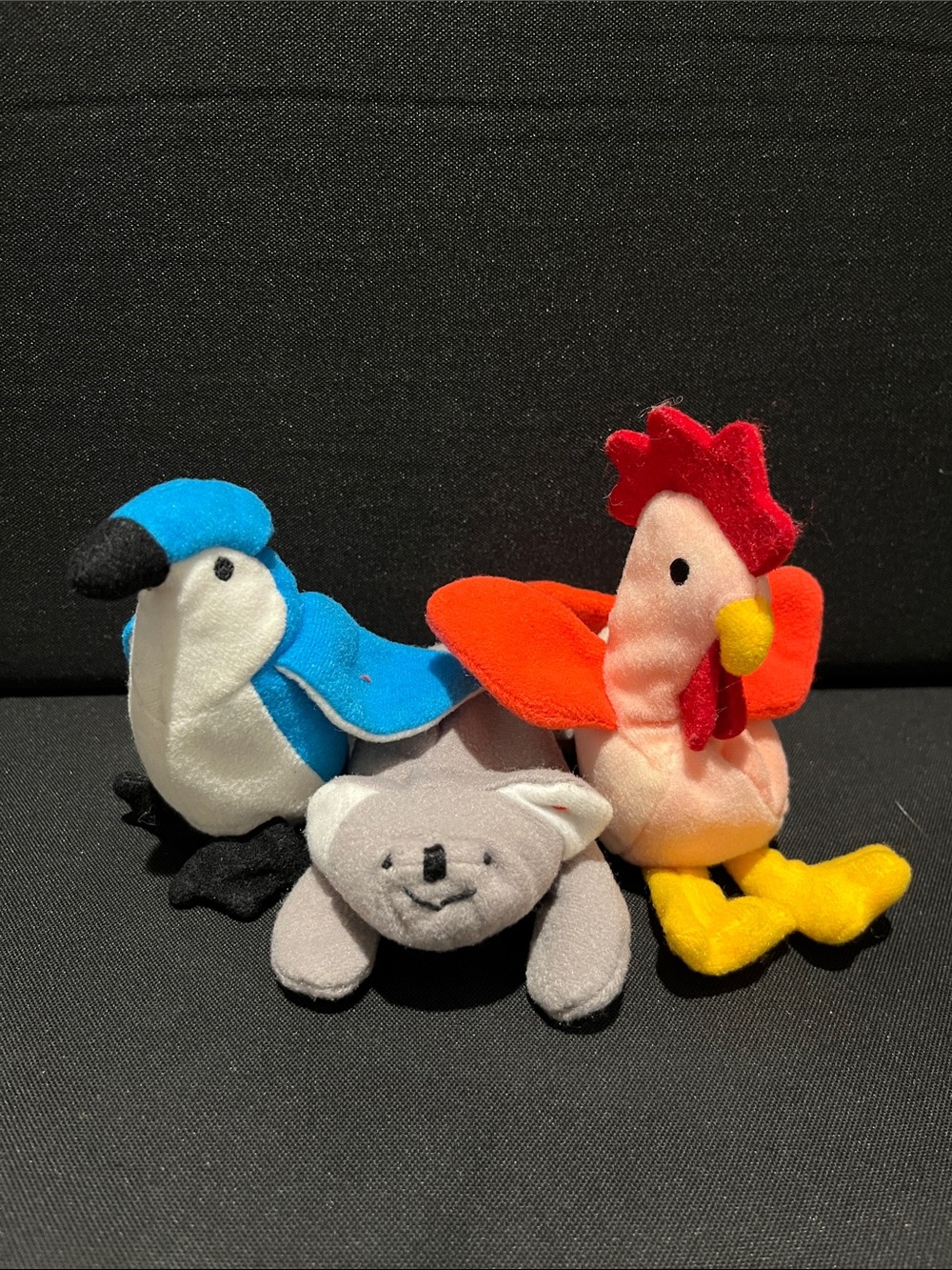 Mini Ty Plush Trio - Blue Bird, Orange Rooster & Gray Koala